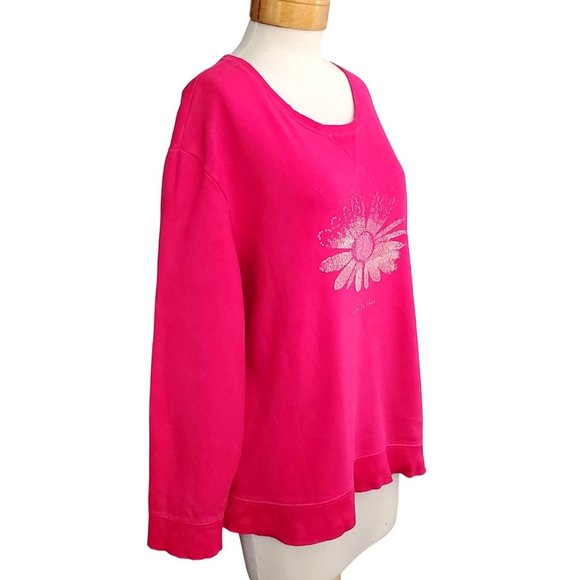 Life Is Good Women's Go-To Crew Daisy Hearts Pink Sweater Sweatshirt Sz XL - Picture 3 of 6